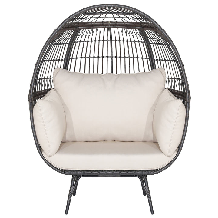 Patio Rattan Wicker Lounge Chair Oversized Outdoor Metal Frame Egg Chair w/ 4 Cushions Image 1