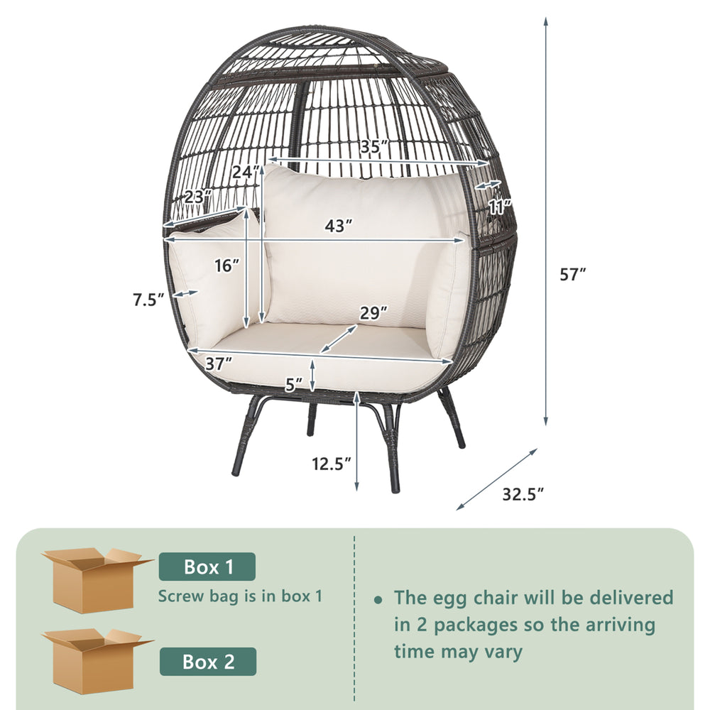 Patio Rattan Wicker Lounge Chair Oversized Outdoor Metal Frame Egg Chair w/ 4 Cushions Image 2