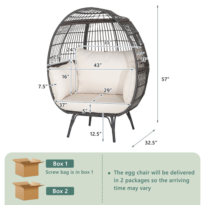 Patio Rattan Wicker Lounge Chair Oversized Outdoor Metal Frame Egg Chair w/ 4 Cushions Image 2