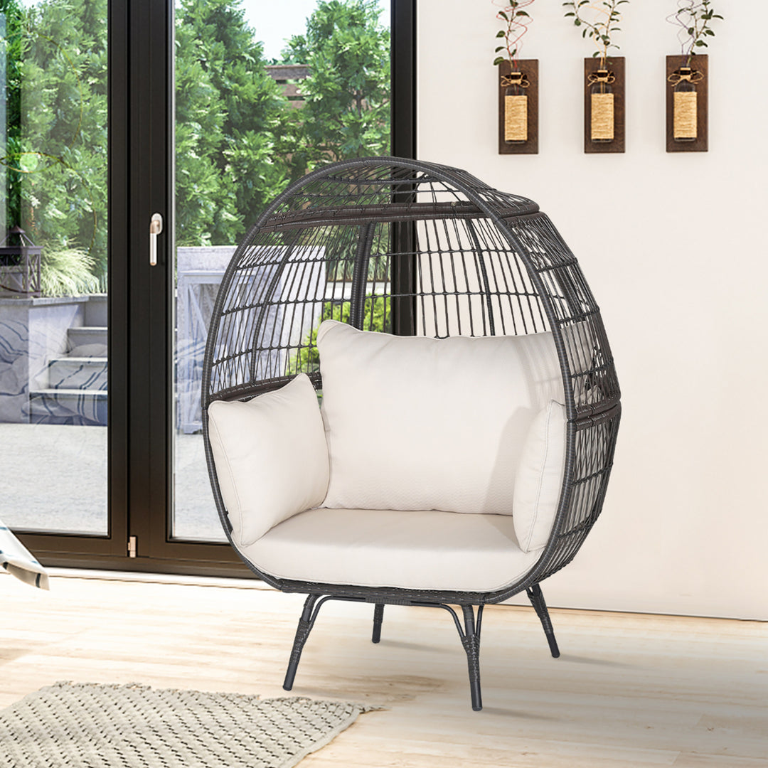 Patio Rattan Wicker Lounge Chair Oversized Outdoor Metal Frame Egg Chair w/ 4 Cushions Image 3