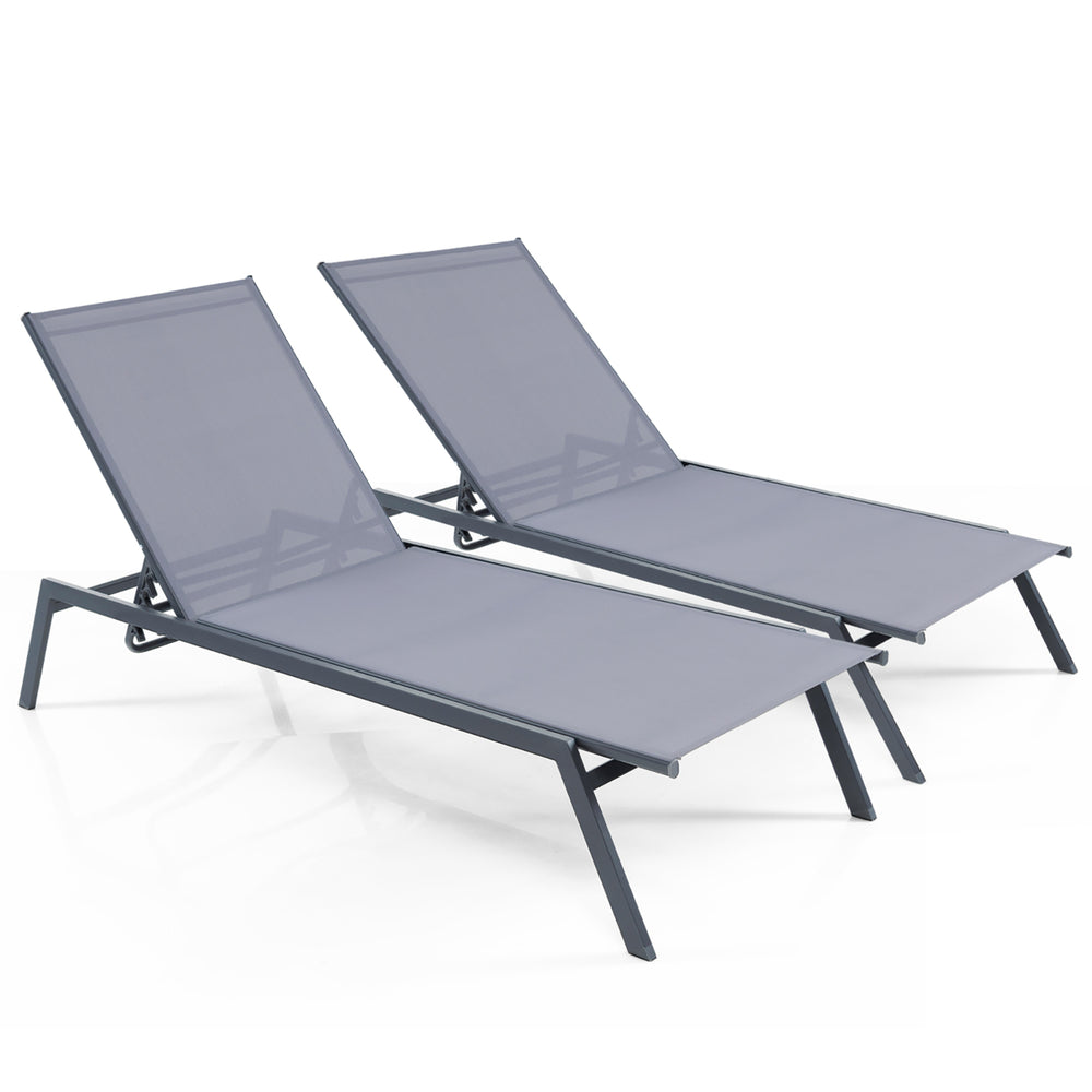 2PCS Patio 6-Position Adjustable Lounge Chair Outdoor Reclining Chair Poolside Image 2