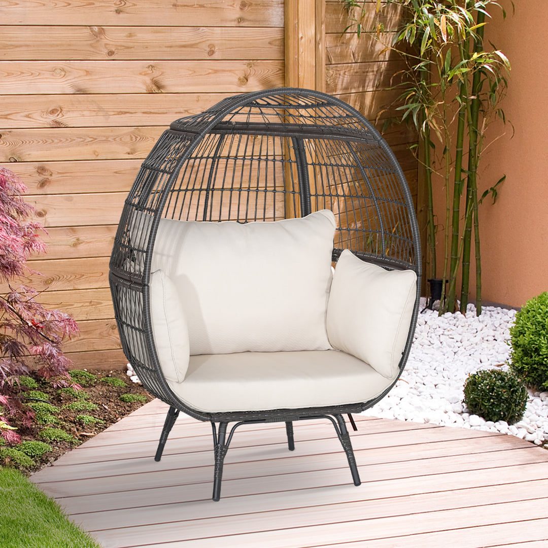 Patio Rattan Wicker Lounge Chair Oversized Outdoor Metal Frame Egg Chair w/ 4 Cushions Image 4