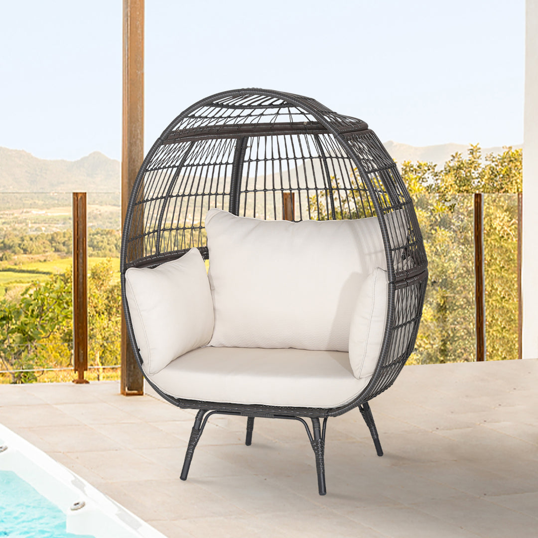 Patio Rattan Wicker Lounge Chair Oversized Outdoor Metal Frame Egg Chair w/ 4 Cushions Image 5