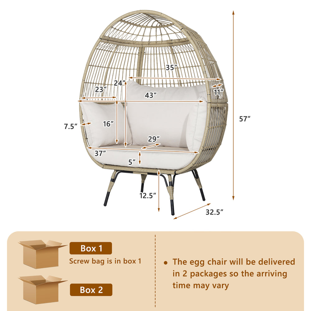 Patio Rattan Oversized Wicker Egg Chair Stationary Lounge Basket w/ 4 Soft Cushions Image 2