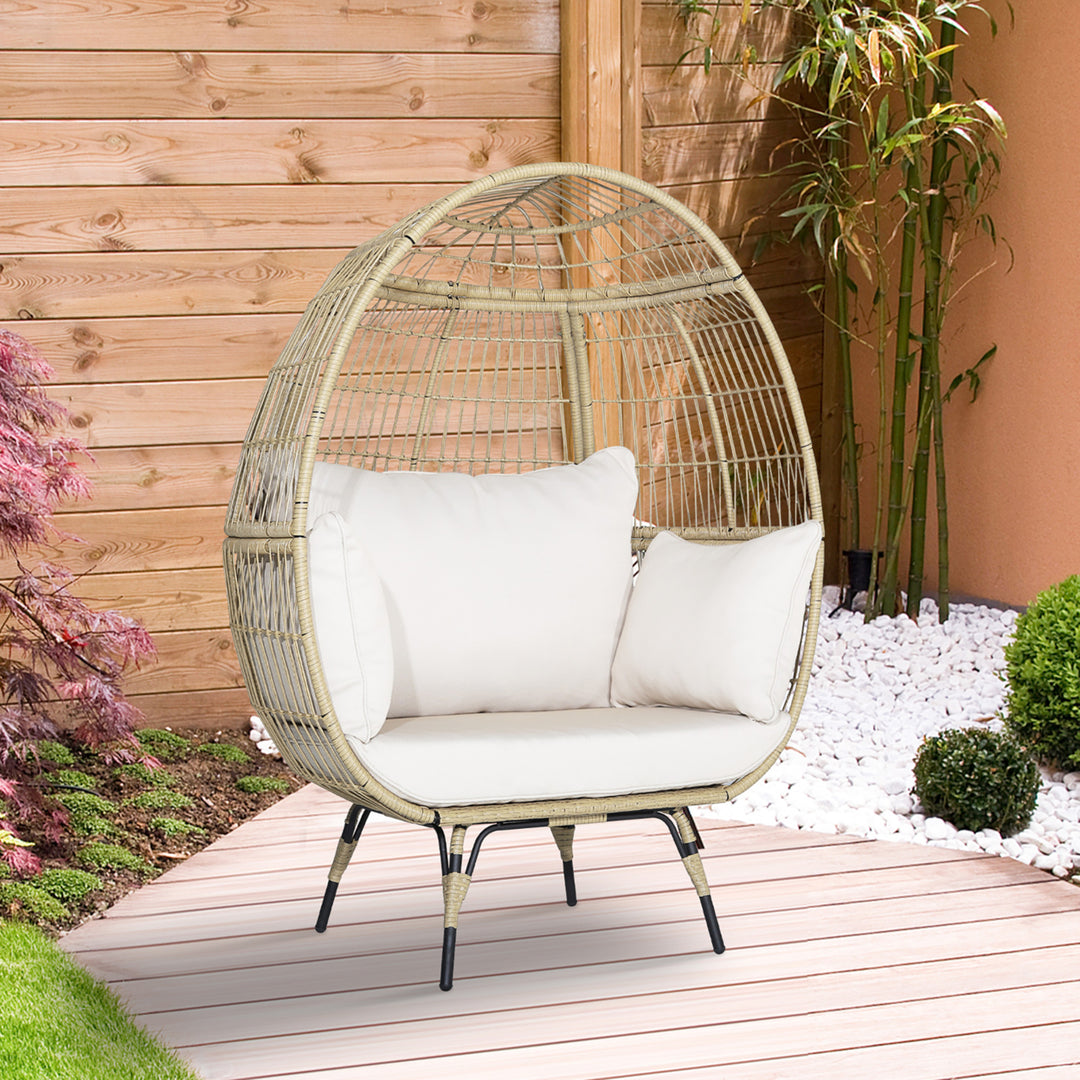 Patio Rattan Oversized Wicker Egg Chair Stationary Lounge Basket w/ 4 Soft Cushions Image 4