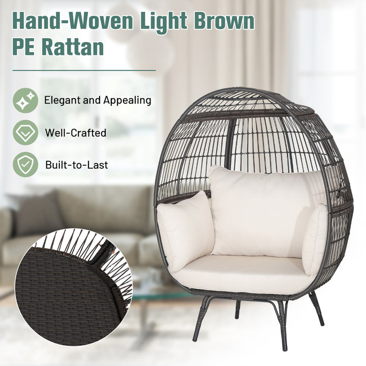 Patio Rattan Wicker Lounge Chair Oversized Outdoor Metal Frame Egg Chair w/ 4 Cushions Image 7