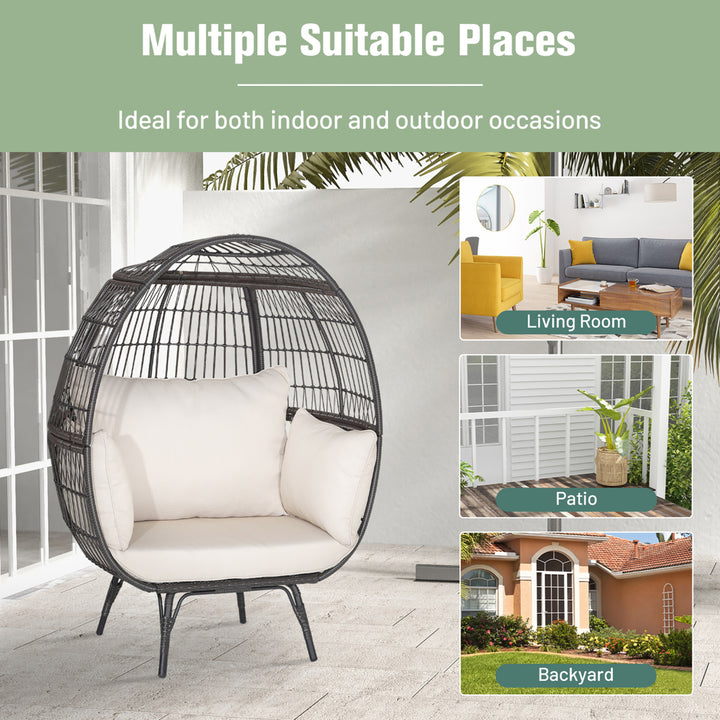 Patio Rattan Wicker Lounge Chair Oversized Outdoor Metal Frame Egg Chair w/ 4 Cushions Image 8