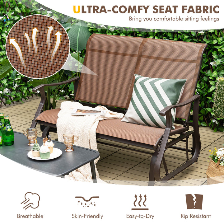 2-Person Outdoor Glider Chair Patio Rocking Lounge Chair w/ Breathable Fabric Image 4