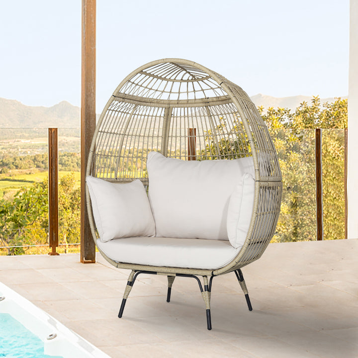 Patio Rattan Oversized Wicker Egg Chair Stationary Lounge Basket w/ 4 Soft Cushions Image 5