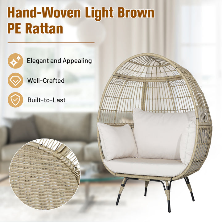 Patio Rattan Oversized Wicker Egg Chair Stationary Lounge Basket w/ 4 Soft Cushions Image 7