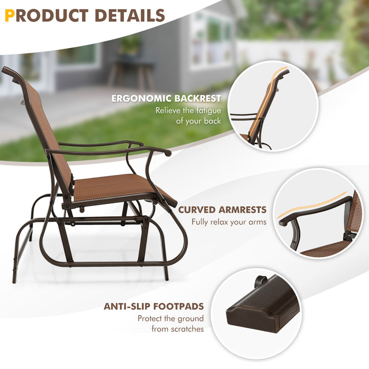 2-Person Outdoor Glider Chair Patio Rocking Lounge Chair w/ Breathable Fabric Image 7