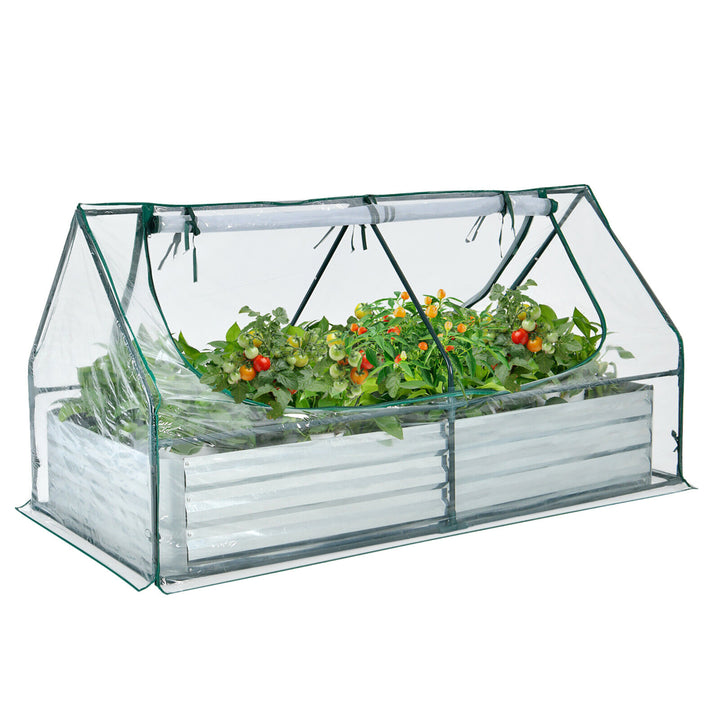 Galvanized Steel Raised Garden Bed Metal Planter Box Kit w/ Mini Greenhouse Cover Image 1