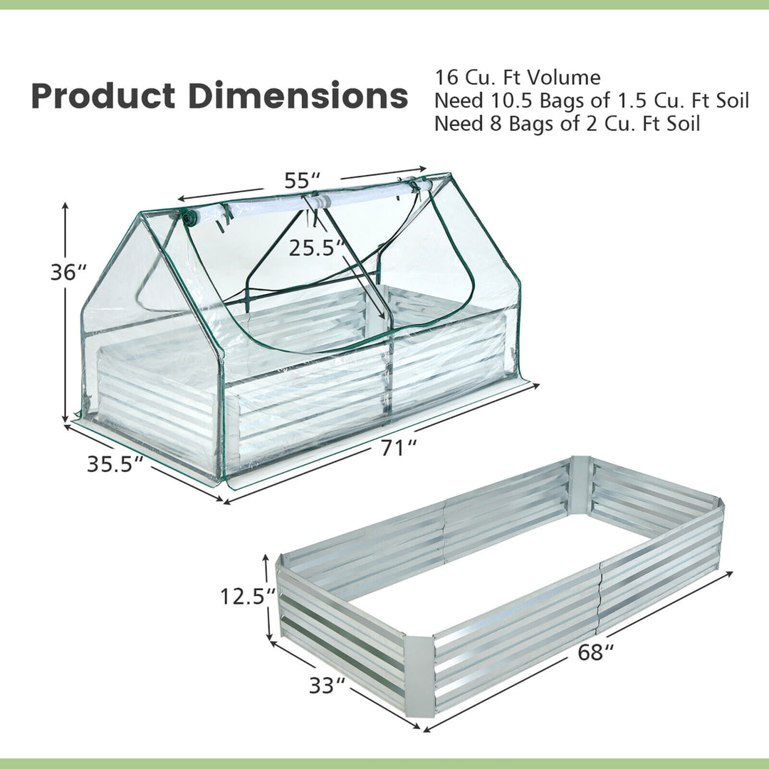 Galvanized Steel Raised Garden Bed Metal Planter Box Kit w/ Mini Greenhouse Cover Image 2