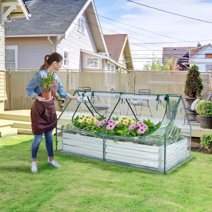 Galvanized Steel Raised Garden Bed Metal Planter Box Kit w/ Mini Greenhouse Cover Image 3