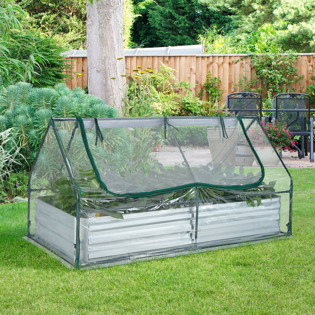 Galvanized Steel Raised Garden Bed Metal Planter Box Kit w/ Mini Greenhouse Cover Image 4