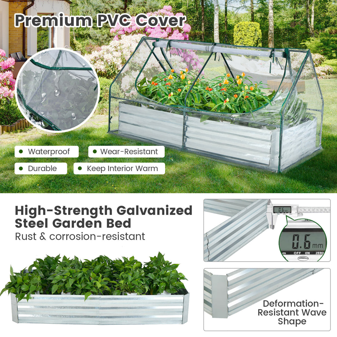 Galvanized Steel Raised Garden Bed Metal Planter Box Kit w/ Mini Greenhouse Cover Image 6