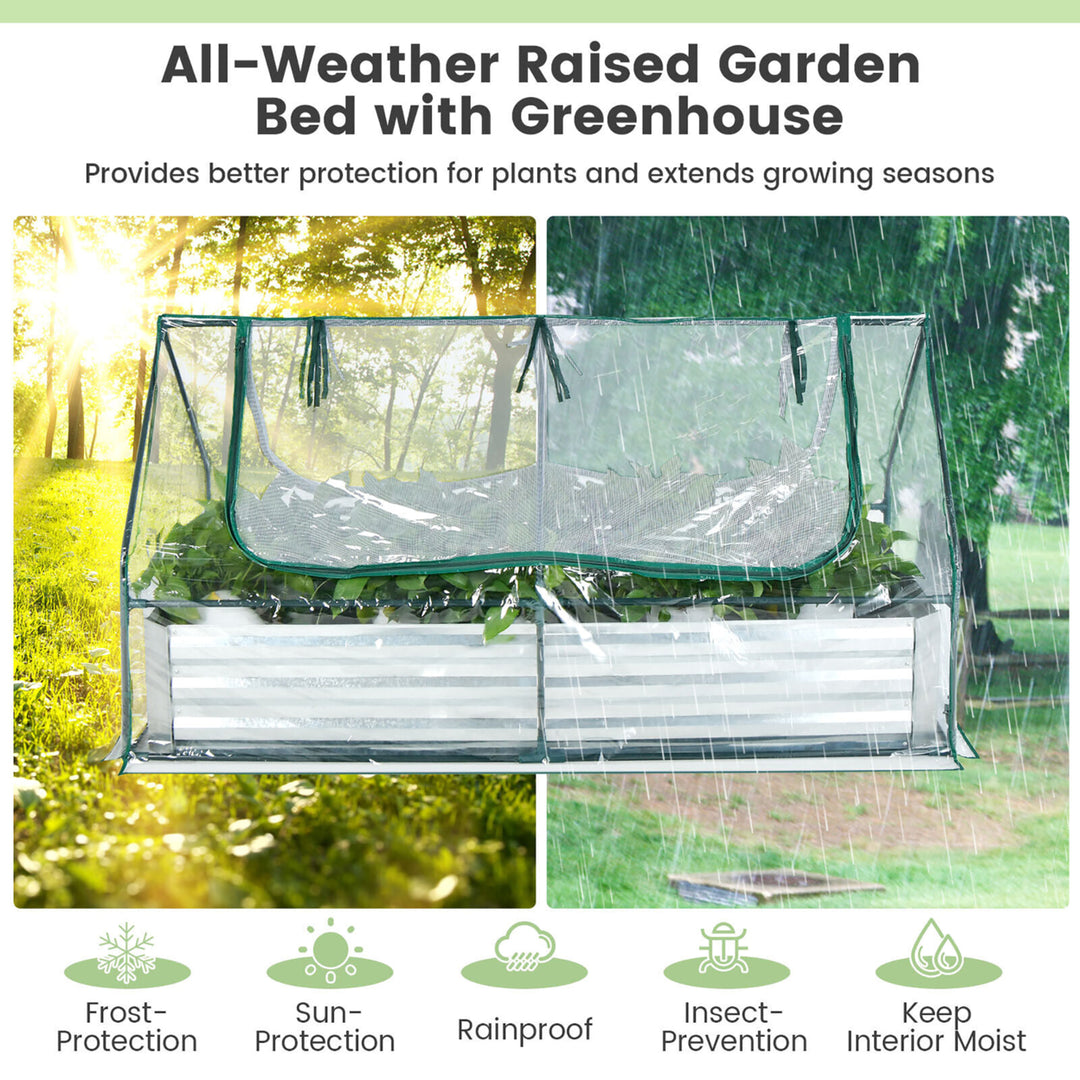 Galvanized Steel Raised Garden Bed Metal Planter Box Kit w/ Mini Greenhouse Cover Image 7