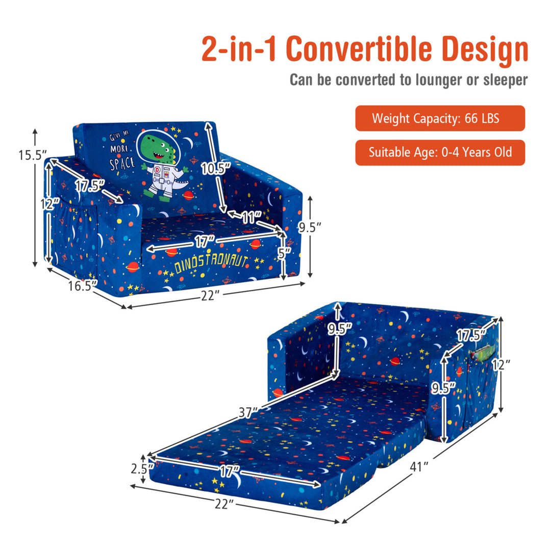 Kids 2 in 1 Convertible Sofa Children Flip-out Chair Lounger Couch Sleeper Image 2