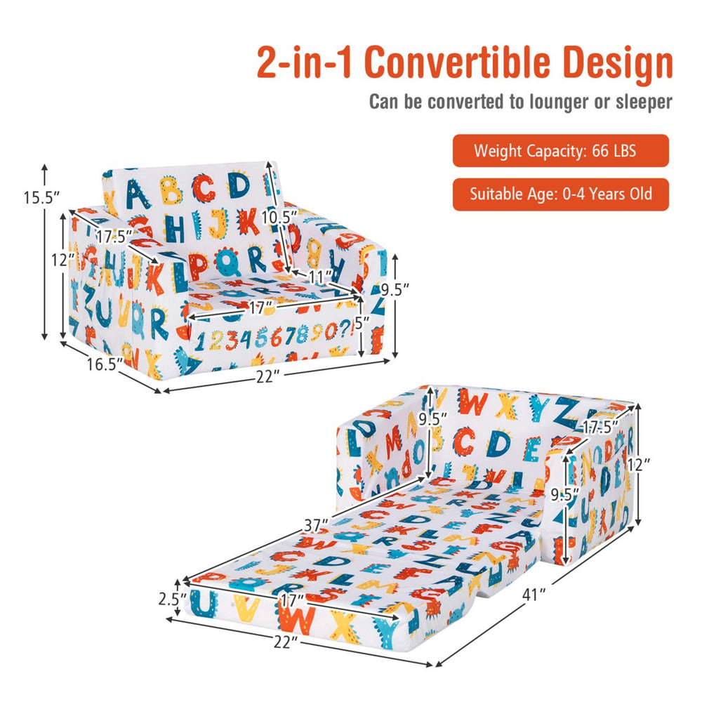 2 in 1 Kids Convertible Sofa Children Flip-out Chair Lounger Couch Sleeper Image 2