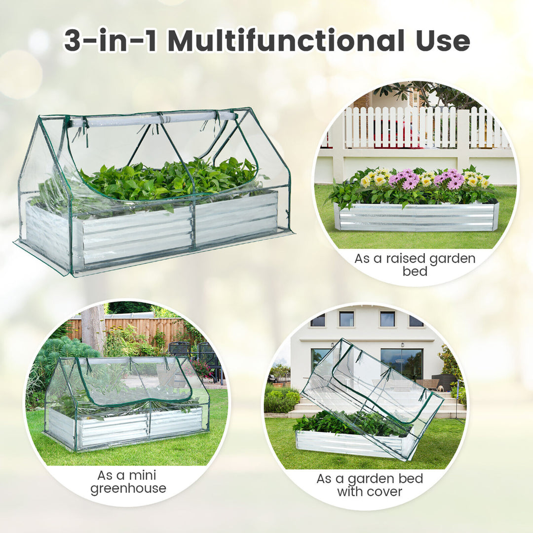 Galvanized Steel Raised Garden Bed Metal Planter Box Kit w/ Mini Greenhouse Cover Image 8