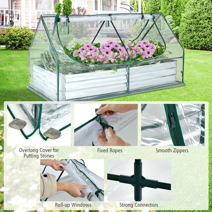 Galvanized Steel Raised Garden Bed Metal Planter Box Kit w/ Mini Greenhouse Cover Image 9