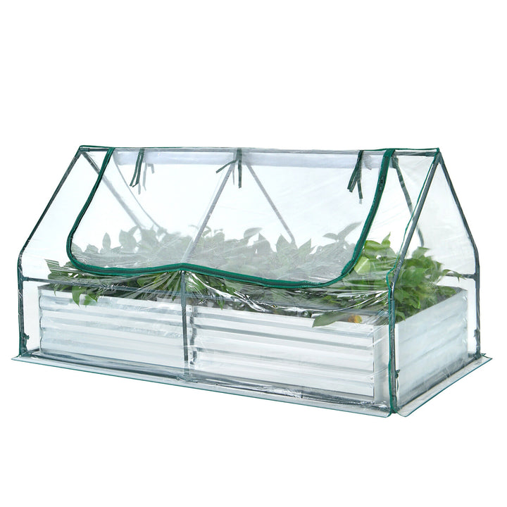 Galvanized Steel Raised Garden Bed Metal Planter Box Kit w/ Mini Greenhouse Cover Image 10