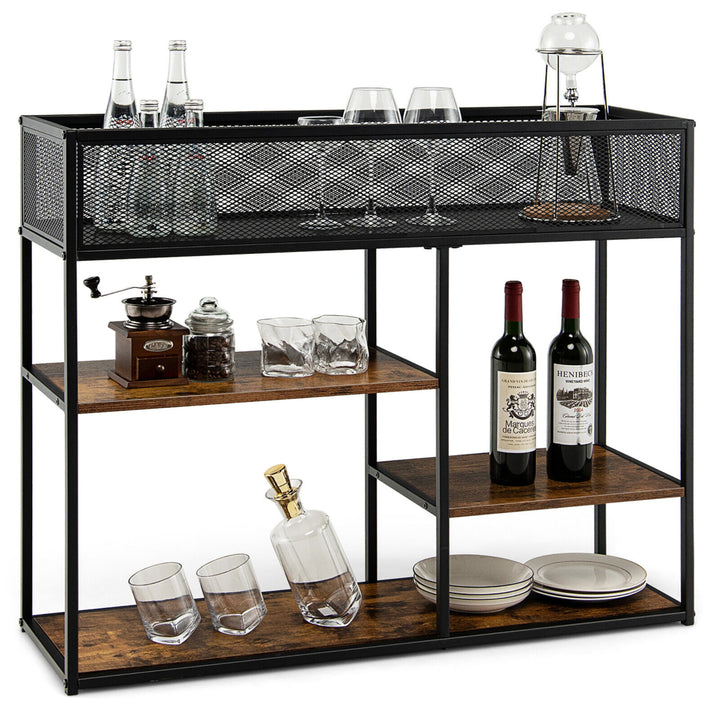 4-Tier Console Table w/ Wire Basket Narrow Sofa Table w/ shelf Industrial Bookcase Image 1