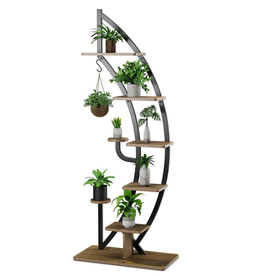 6 Tier 9 Potted Metal Plant Stand Rack Curved Stand Holder Display Shelf w/ Hook Image 1