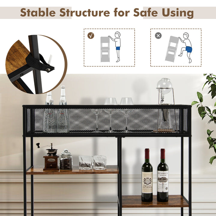 4-Tier Console Table w/ Wire Basket Narrow Sofa Table w/ shelf Industrial Bookcase Image 8