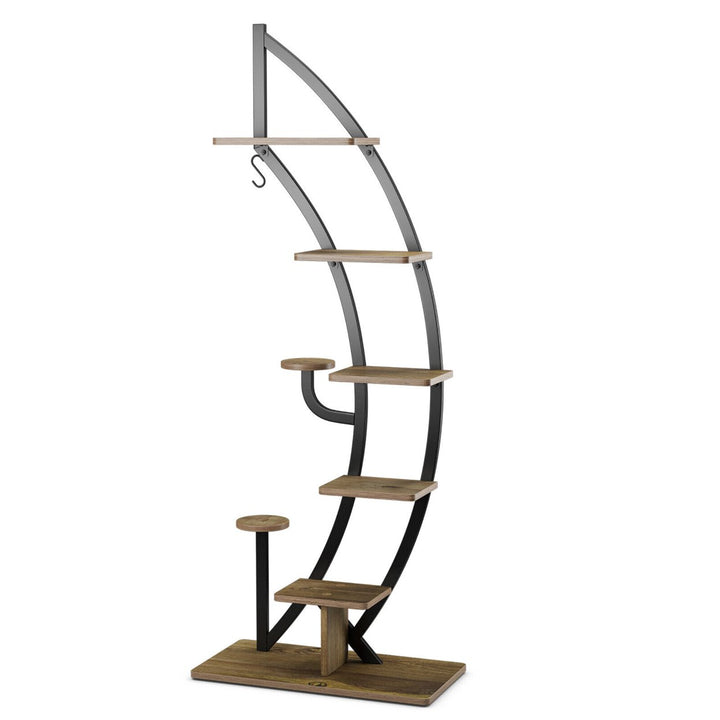 6 Tier 9 Potted Metal Plant Stand Rack Curved Stand Holder Display Shelf w/ Hook Image 9