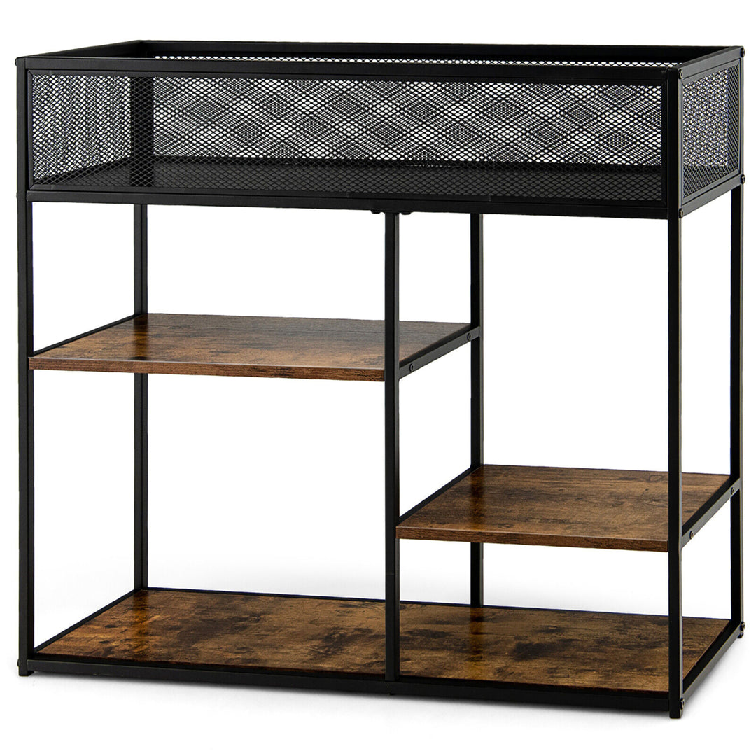 4-Tier Console Table w/ Wire Basket Narrow Sofa Table w/ shelf Industrial Bookcase Image 10