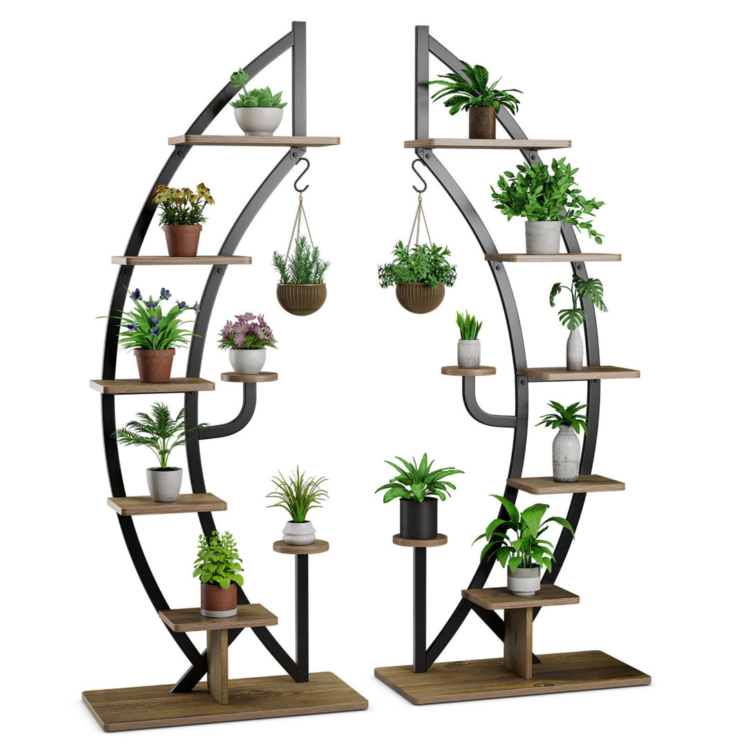 2 PCS 6 Tier 9 Potted Metal Plant Stand Curved Stand Holder Display Shelf w/ Hook Image 1