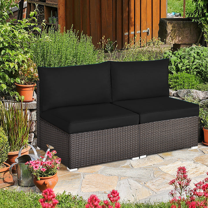 2PCS Patio Sectional Armless Sofas Outdoor Rattan Furniture Set w/ Cushions Black Image 1