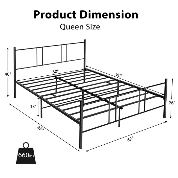 Queen Size Steel Platform Bed Frame Headboard Heavy-Duty Mattress Foundation Image 3