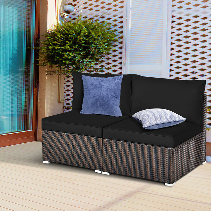 2PCS Patio Sectional Armless Sofas Outdoor Rattan Furniture Set w/ Cushions Black Image 4