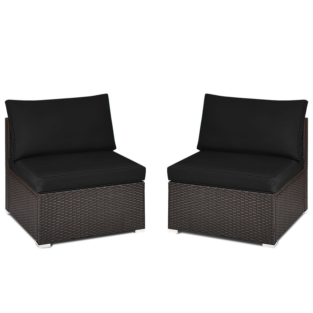 2PCS Patio Sectional Armless Sofas Outdoor Rattan Furniture Set w/ Cushions Black Image 2