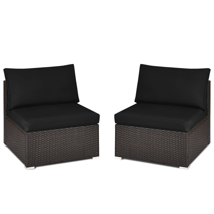 2PCS Patio Sectional Armless Sofas Outdoor Rattan Furniture Set w/ Cushions Black Image 2