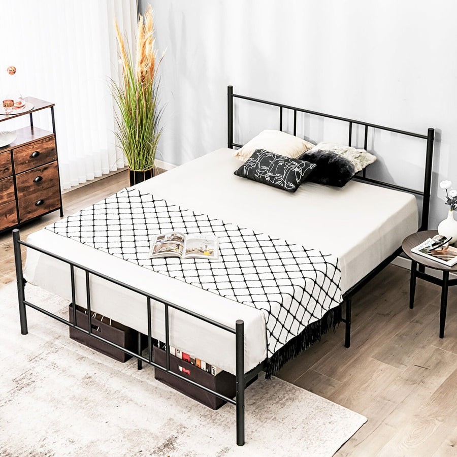 Queen Size Steel Platform Bed Frame Headboard Heavy-Duty Mattress Foundation Image 1