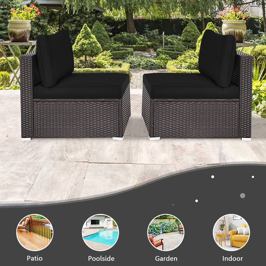 2PCS Patio Sectional Armless Sofas Outdoor Rattan Furniture Set w/ Cushions Black Image 6