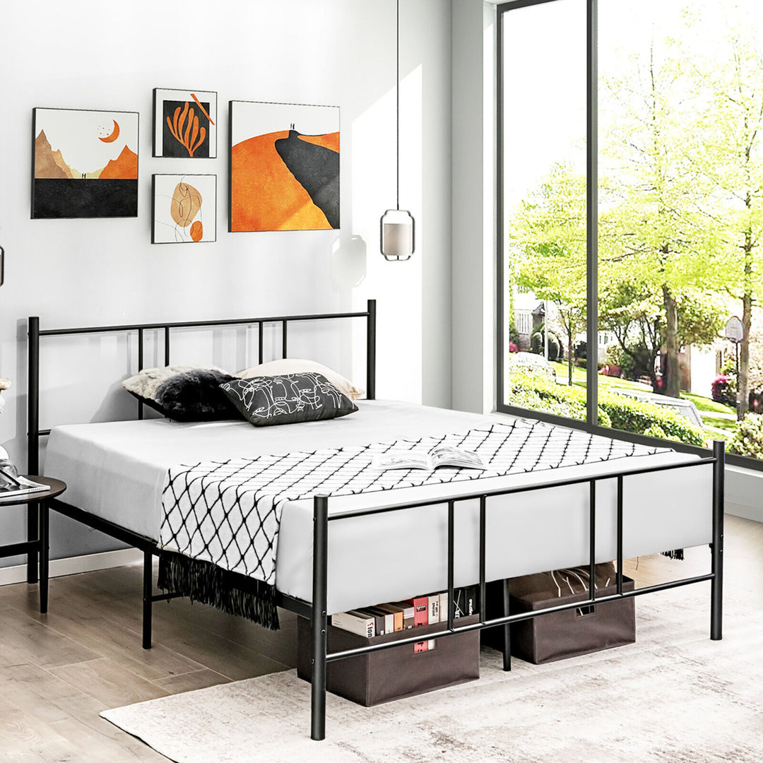 Queen Size Steel Platform Bed Frame Headboard Heavy-Duty Mattress Foundation Image 4