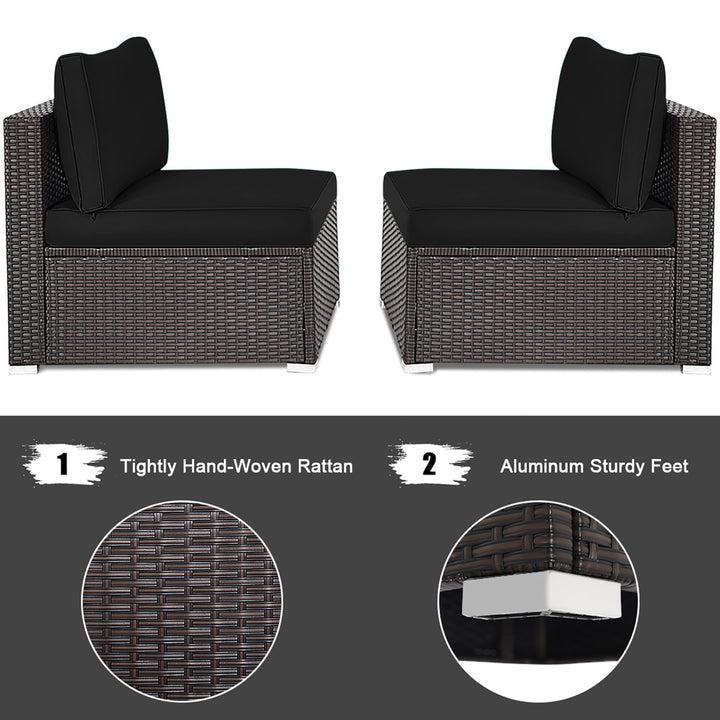 2PCS Patio Sectional Armless Sofas Outdoor Rattan Furniture Set w/ Cushions Black Image 9