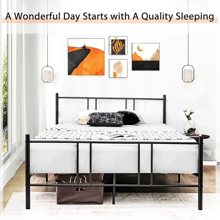 Queen Size Steel Platform Bed Frame Headboard Heavy-Duty Mattress Foundation Image 6