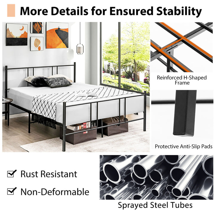 Queen Size Steel Platform Bed Frame Headboard Heavy-Duty Mattress Foundation Image 7