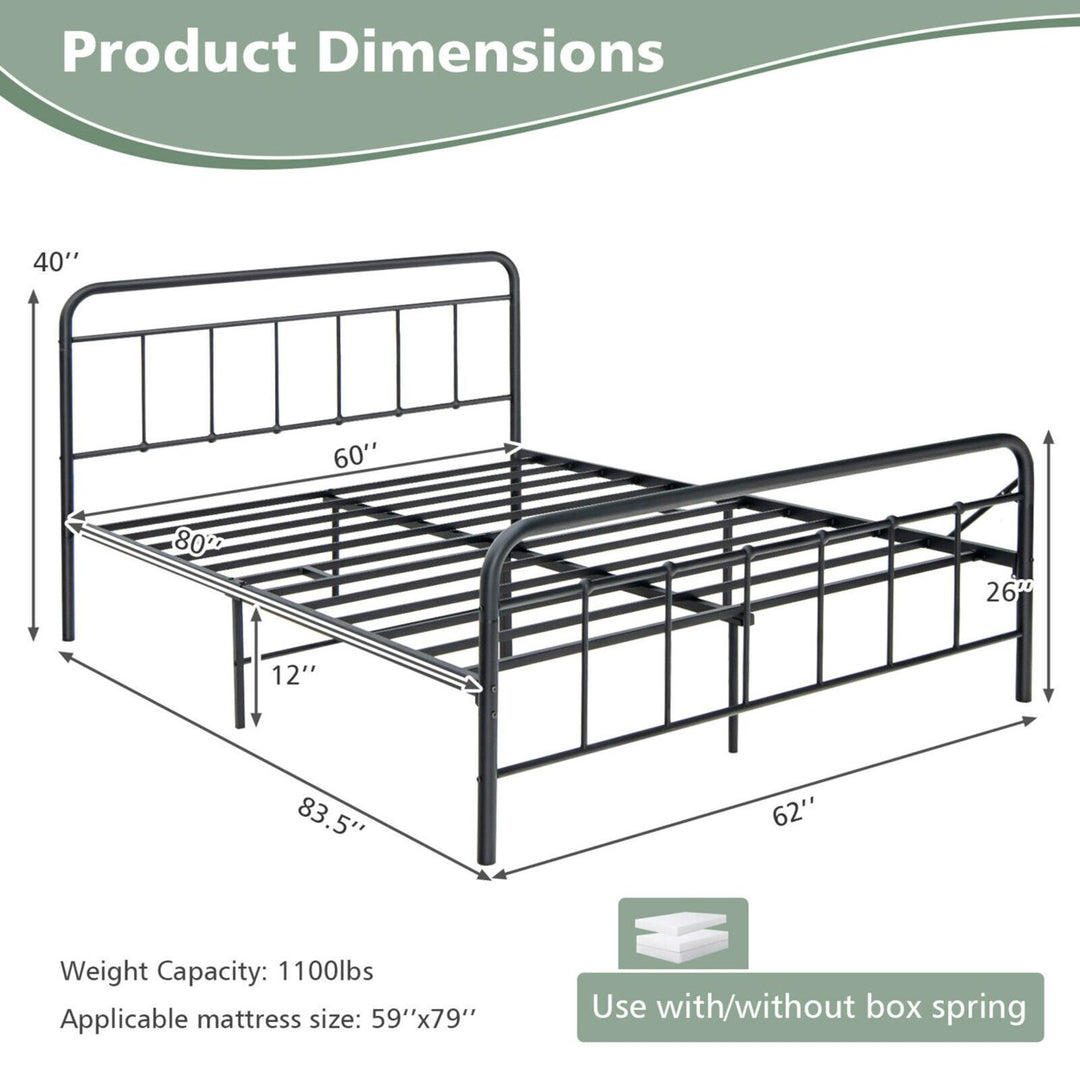 Queen Size Heavy Duty Metal Bed Frame Headboard Platform Mattress Foundation Image 3