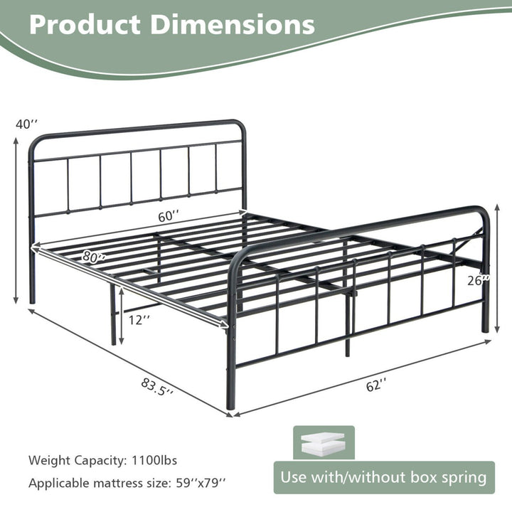 Queen Size Heavy Duty Metal Bed Frame Headboard Platform Mattress Foundation Image 3