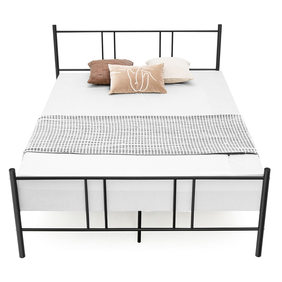 Queen Size Steel Platform Bed Frame Headboard Heavy-Duty Mattress Foundation Image 2