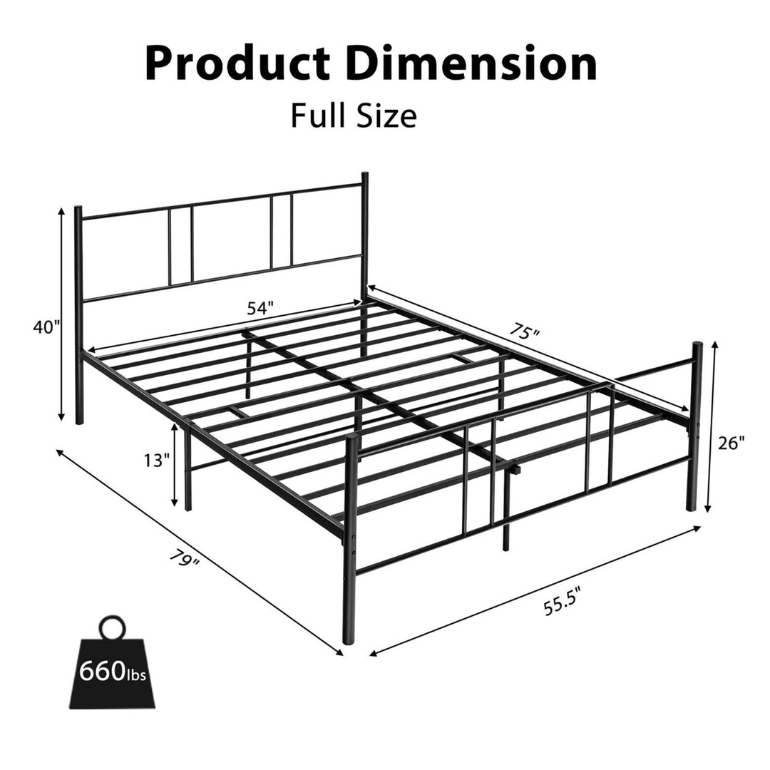 Full Size Steel Platform Bed Frame Headboard Heavy-Duty Mattress Foundation Image 3