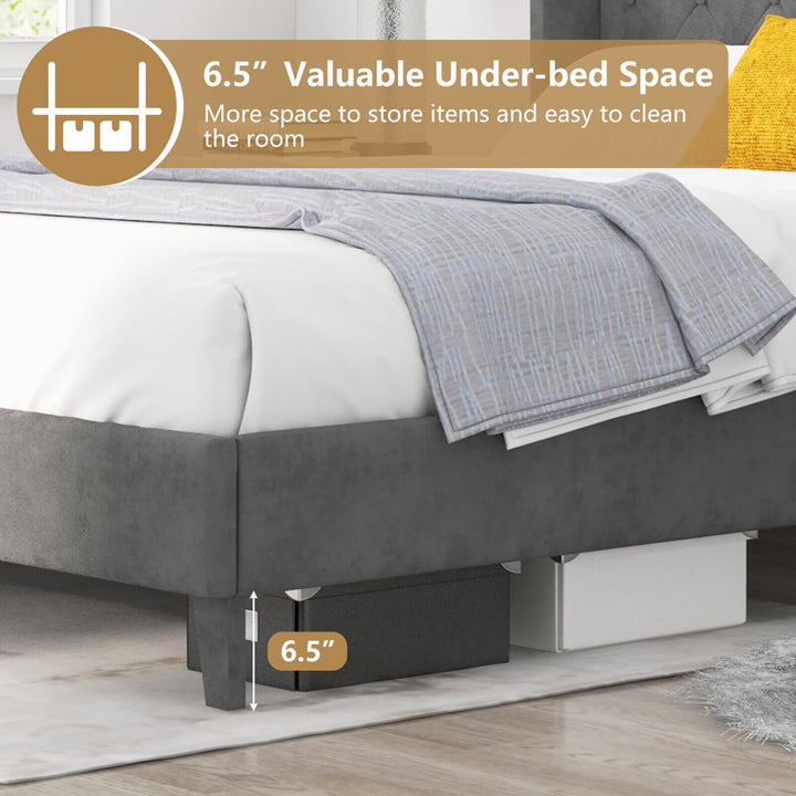 Queen Upholstered Platform Bed Frame w/ Button Tufted Headboard Noise-free Image 6