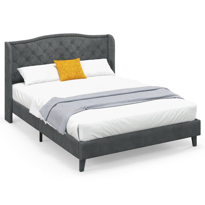 Queen Upholstered Platform Bed Frame w/ Button Tufted Headboard Noise-free Image 10