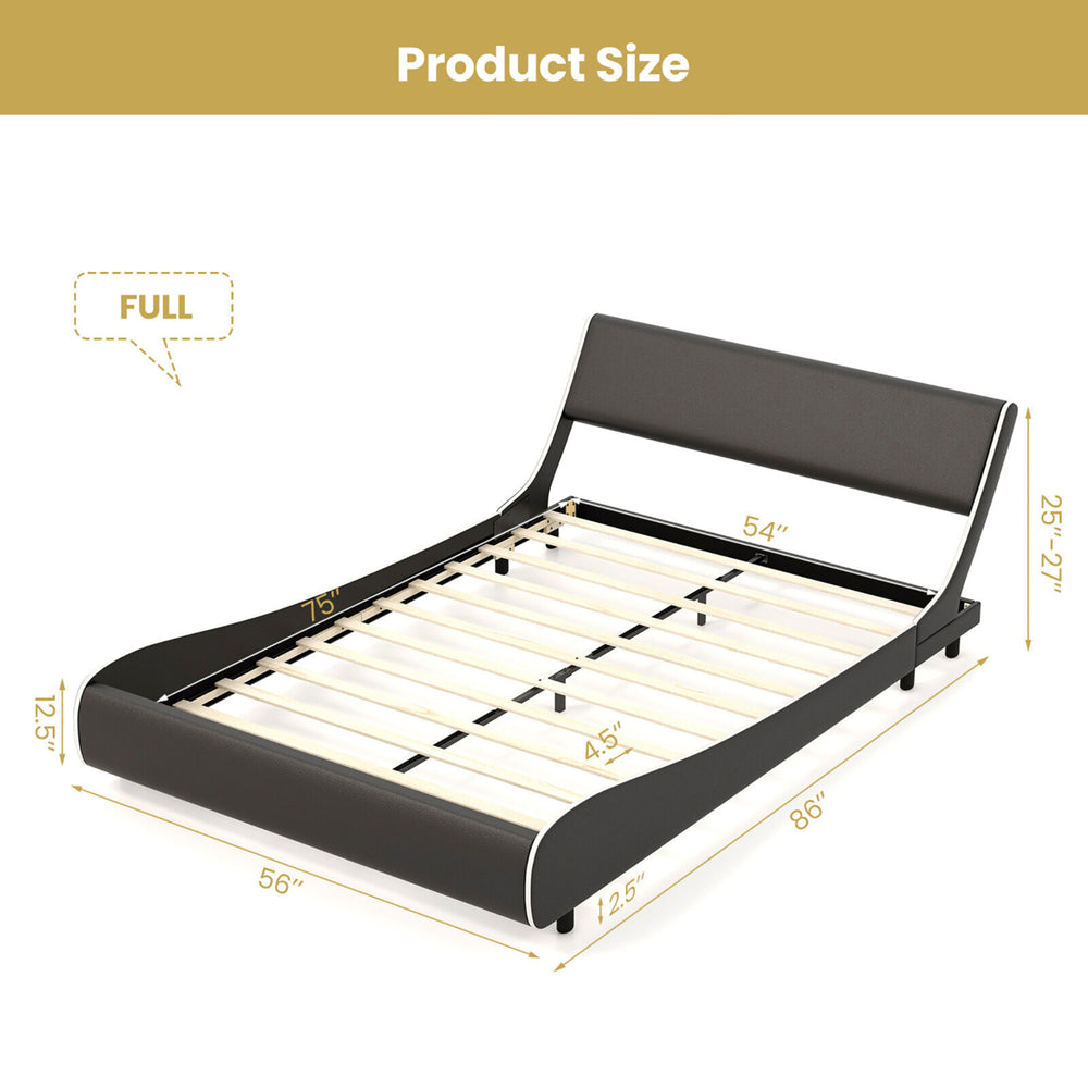 Full Upholstered Platform Bed Frame Low Profile Faux Leather w/ Curved Headboard Image 2